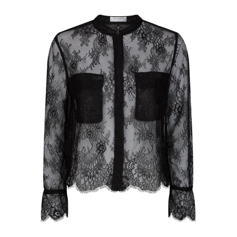 Equipment black silk Chantilly Lace Blouse